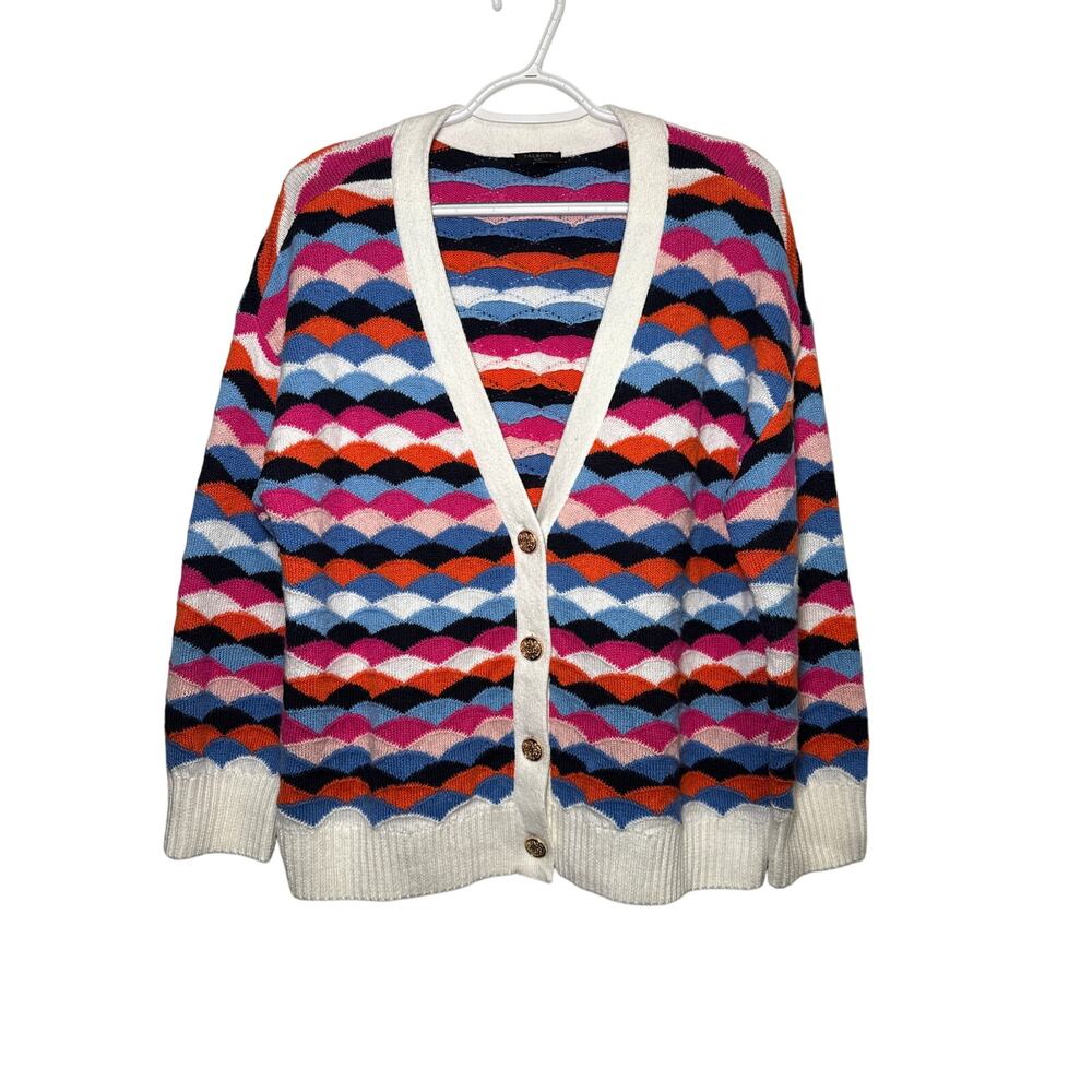 Talbots striped scallop v neck cardigan womens X boho artsy cozy classic capsule